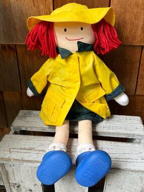 EUC 1990 Yellow Raincoat Madeline 18" Cloth Doll by EDEN - Rare - Vintage